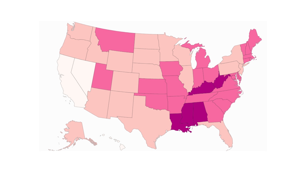 Thumbnail image of map showing percentage of children with ADHD by state in the US Thumbnail image of map showing percentage of children with ADHD by state in the US