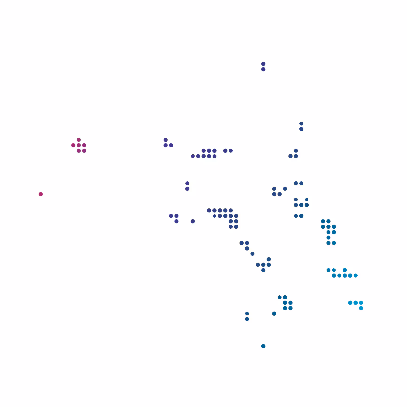 Marshall Islands map of blue dots on white background Decorative: Shape of the Marshall Islands made of dots