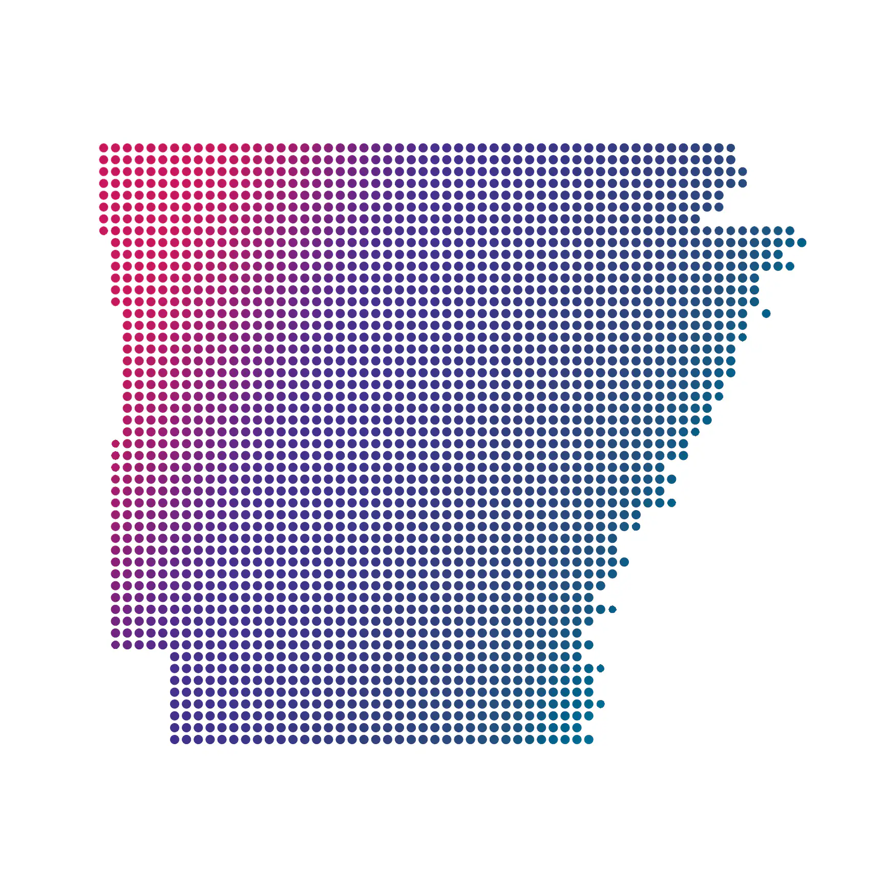 Arkansas map of blue dots on white background Arkansas map of blue dots on white background