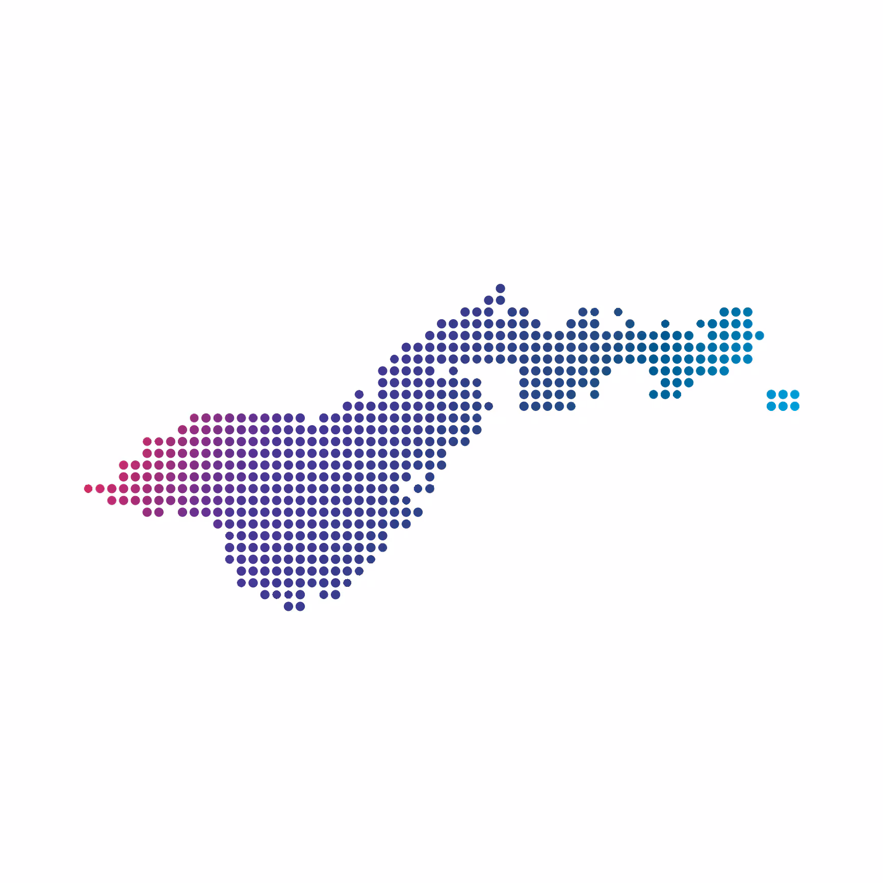 American Samoa map of blue dots on white background Decorative: Shape of American Samoa made of dots