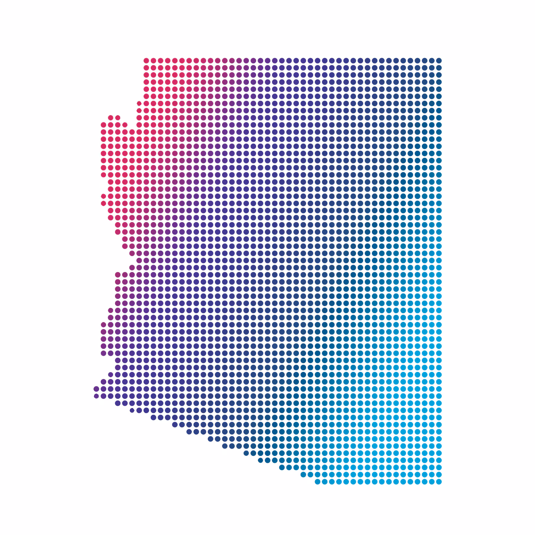 Arizona map of blue dots on white background Decorative: Shape of Arizona made of dots