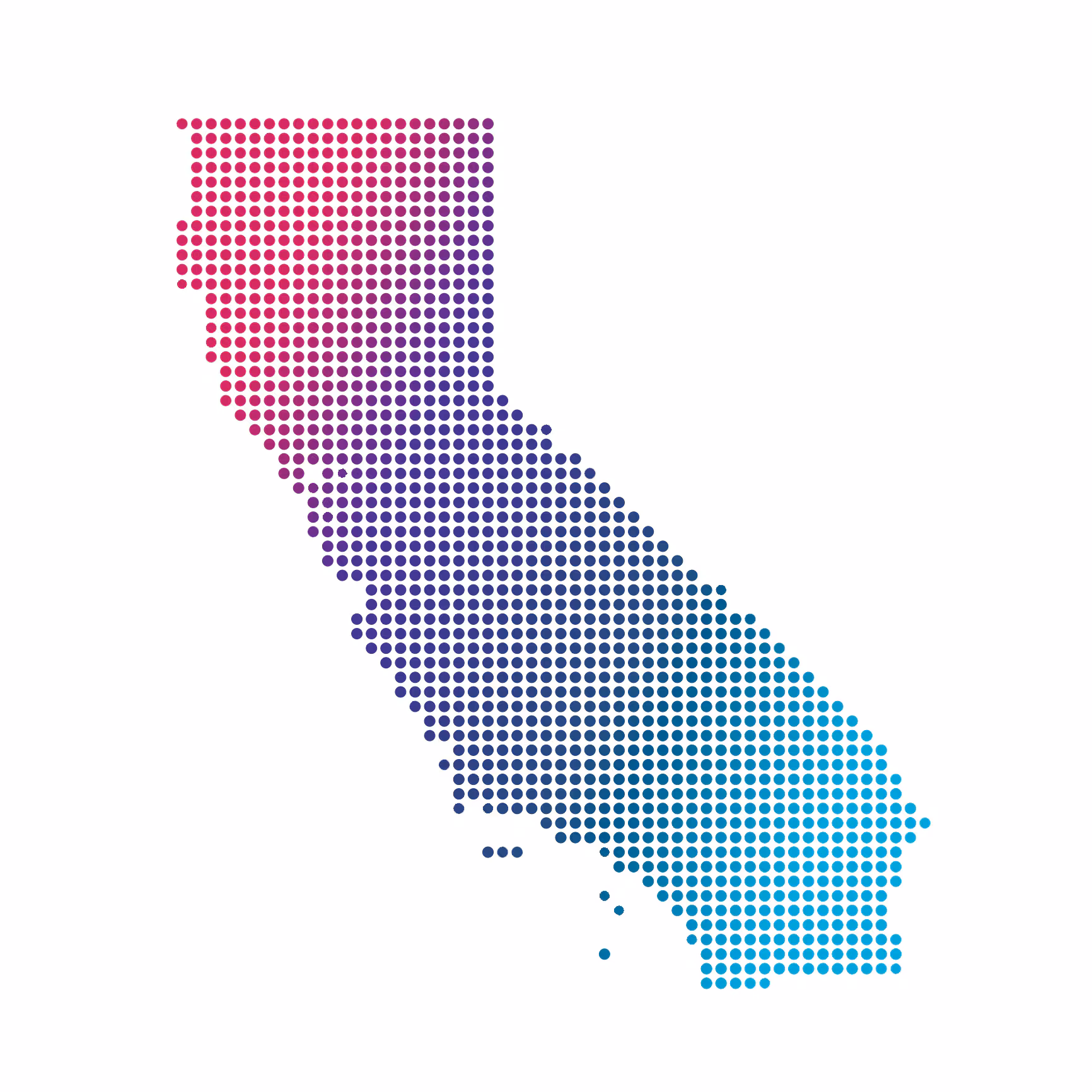 California map of blue dots on white background California map of blue dots on white background