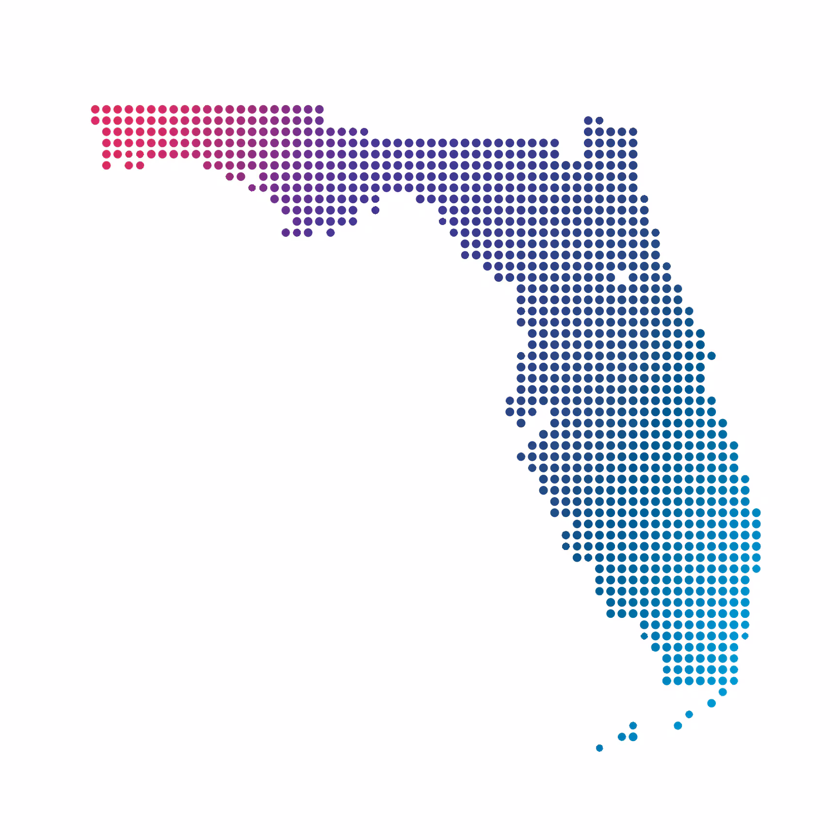 Florida map of blue dots on white background Florida map of blue dots on white background