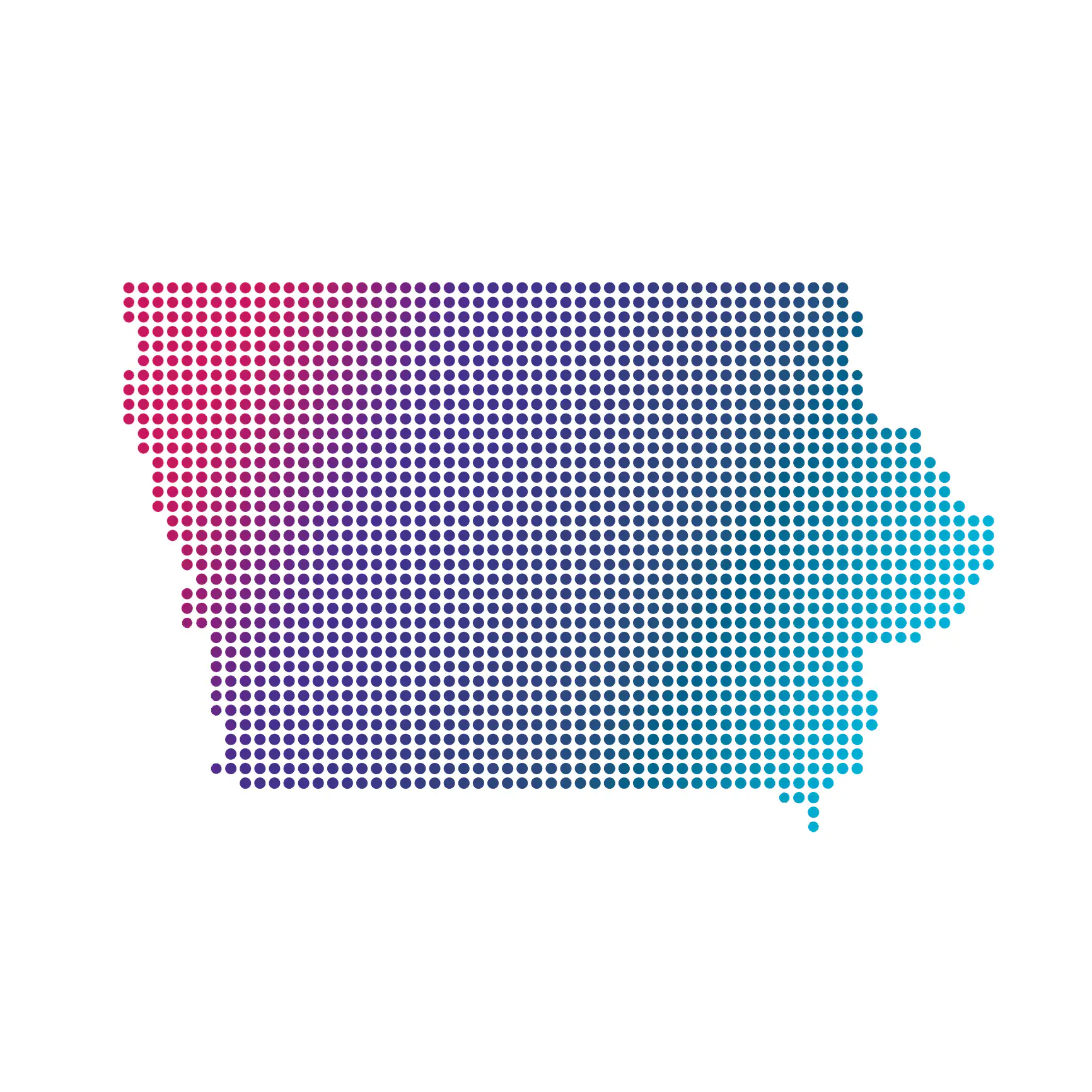 Iowa map of blue dots on white background Iowa map of blue dots on white background
