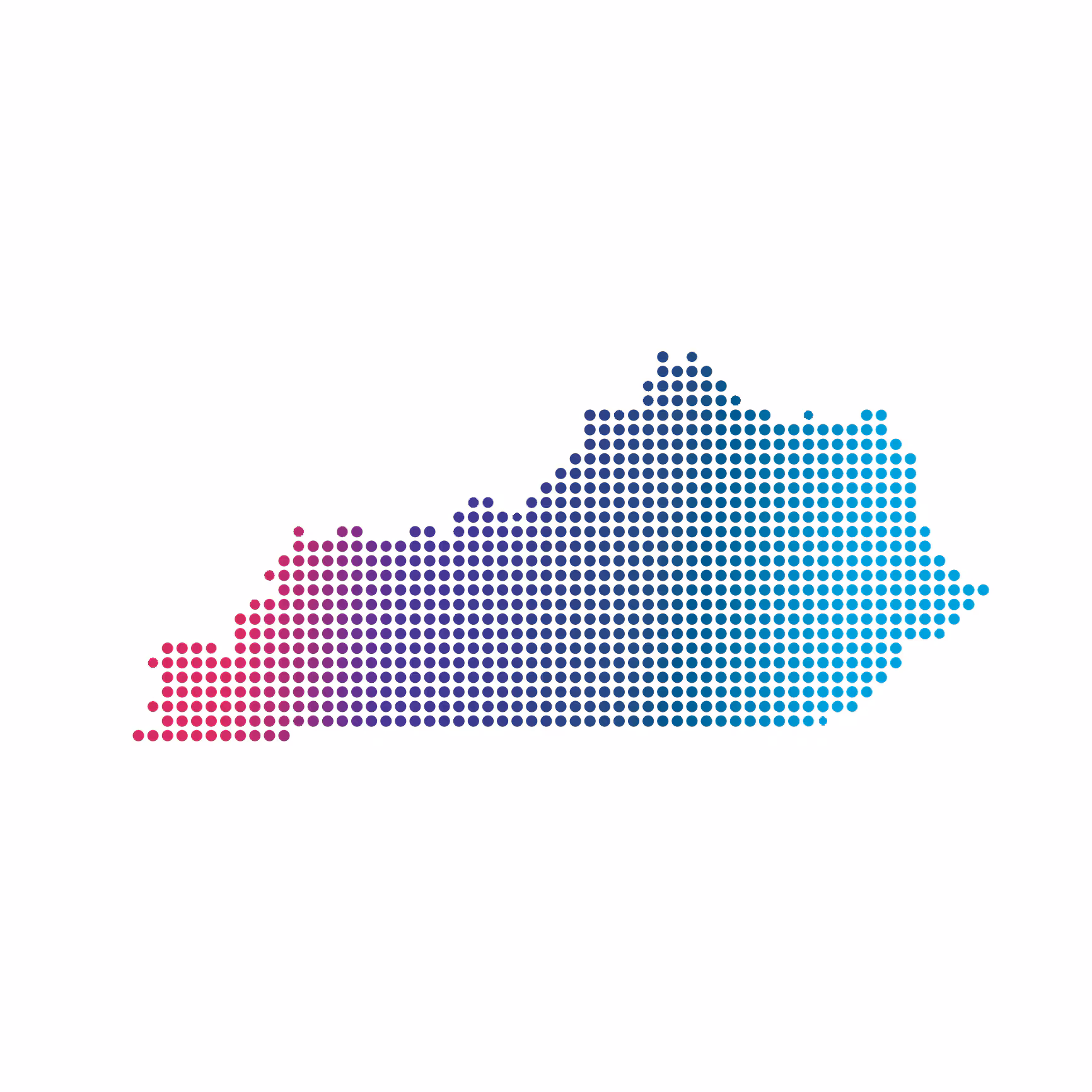 Kentucky map of blue dots on white background Kentucky map of blue dots on white background