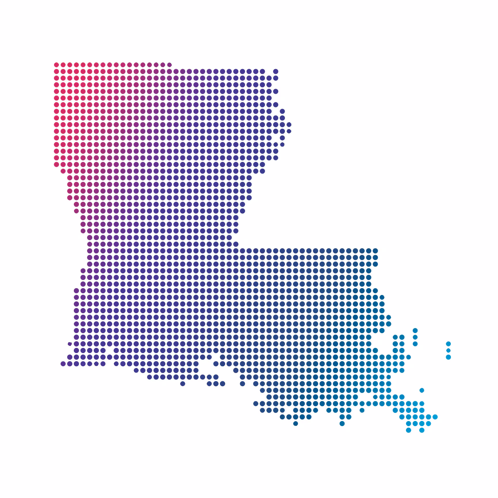 Louisiana map of blue dots on white background Louisiana map of blue dots on white background