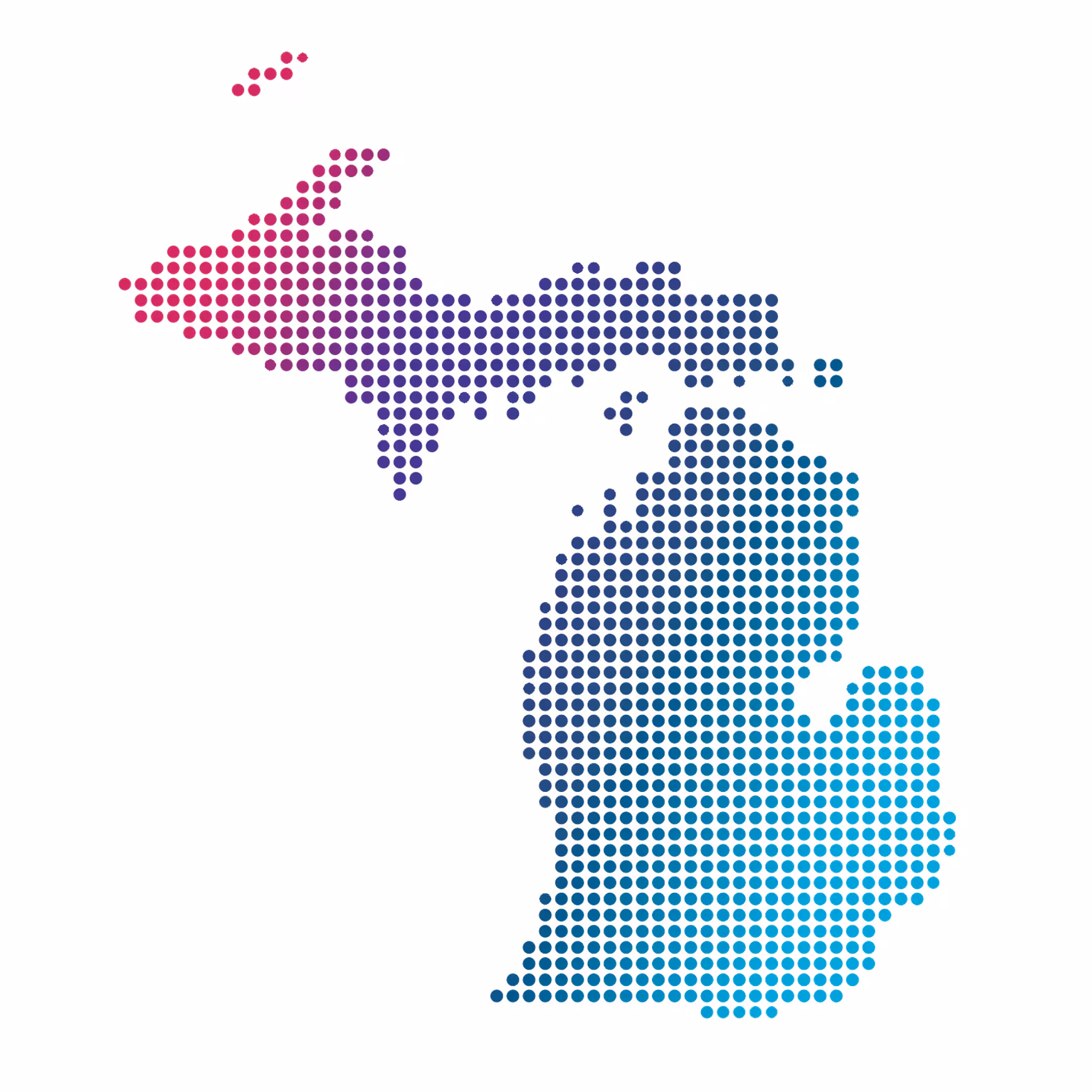 Michigan map of blue dots on white background Michigan map of blue dots on white background
