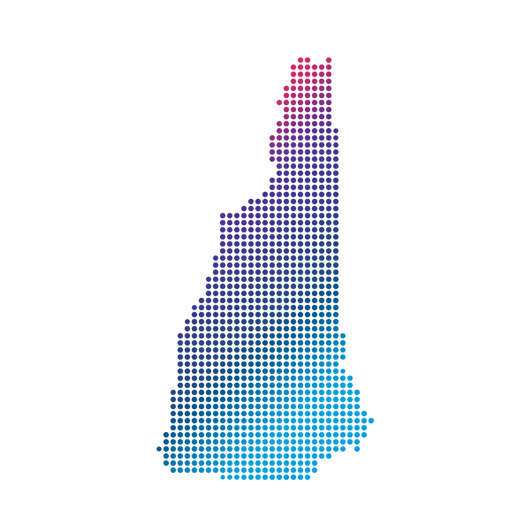 New Hampshire map of blue dots on white background New Hampshire map of blue dots on white background