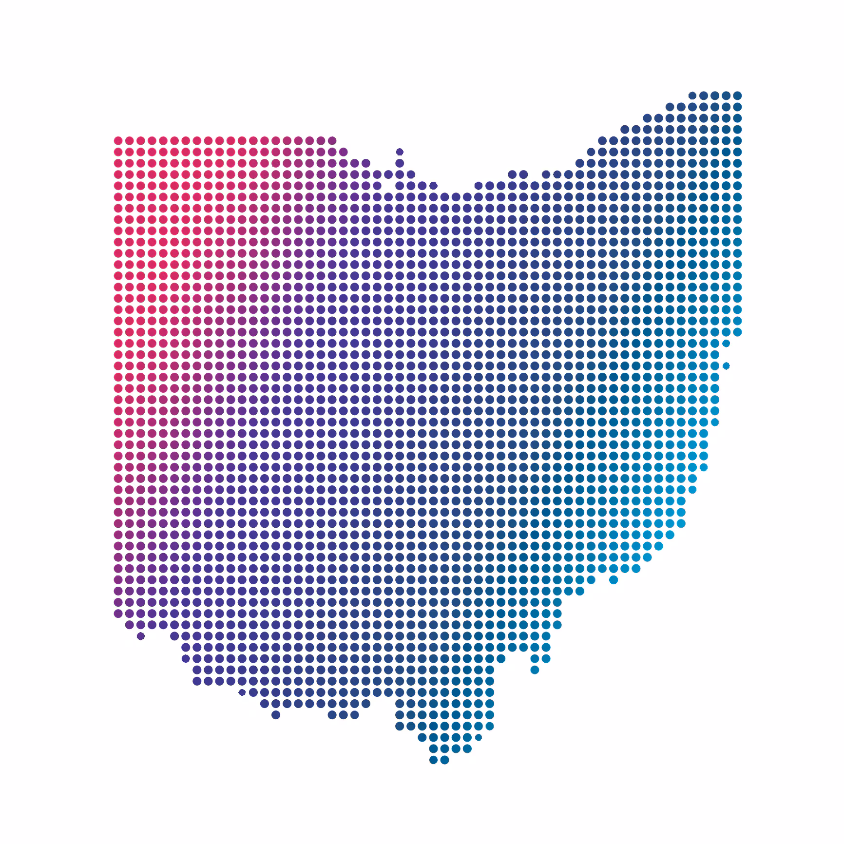 Ohio map of blue dots on white background Ohio map of blue dots on white background