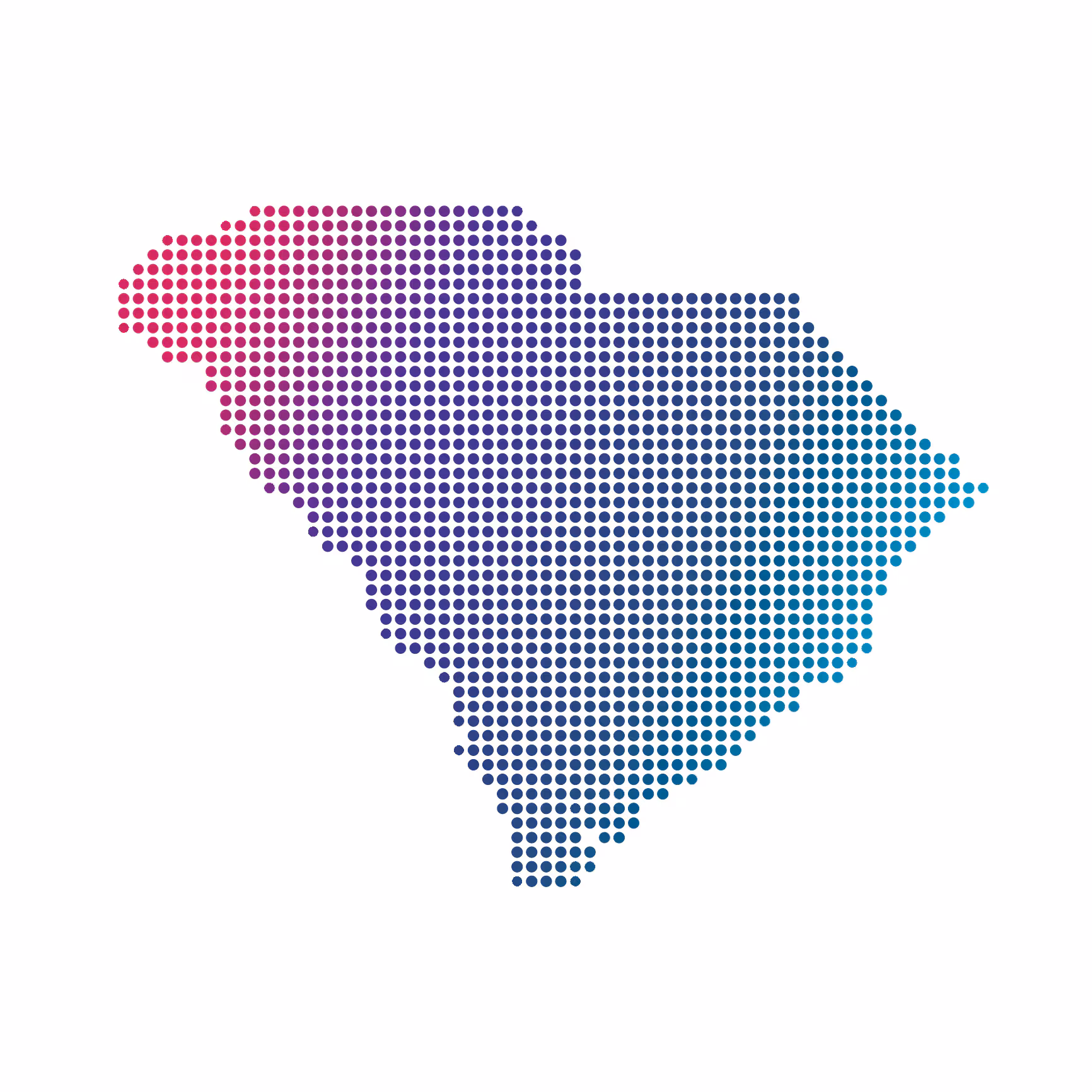 South Carolina map of blue dots on white background South Carolina map of blue dots on white background