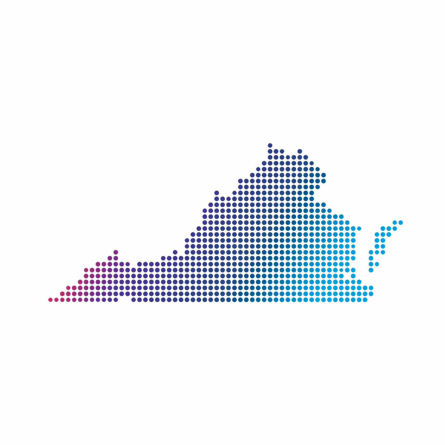 Virginia map of blue dots on white background Virginia map of blue dots on white background