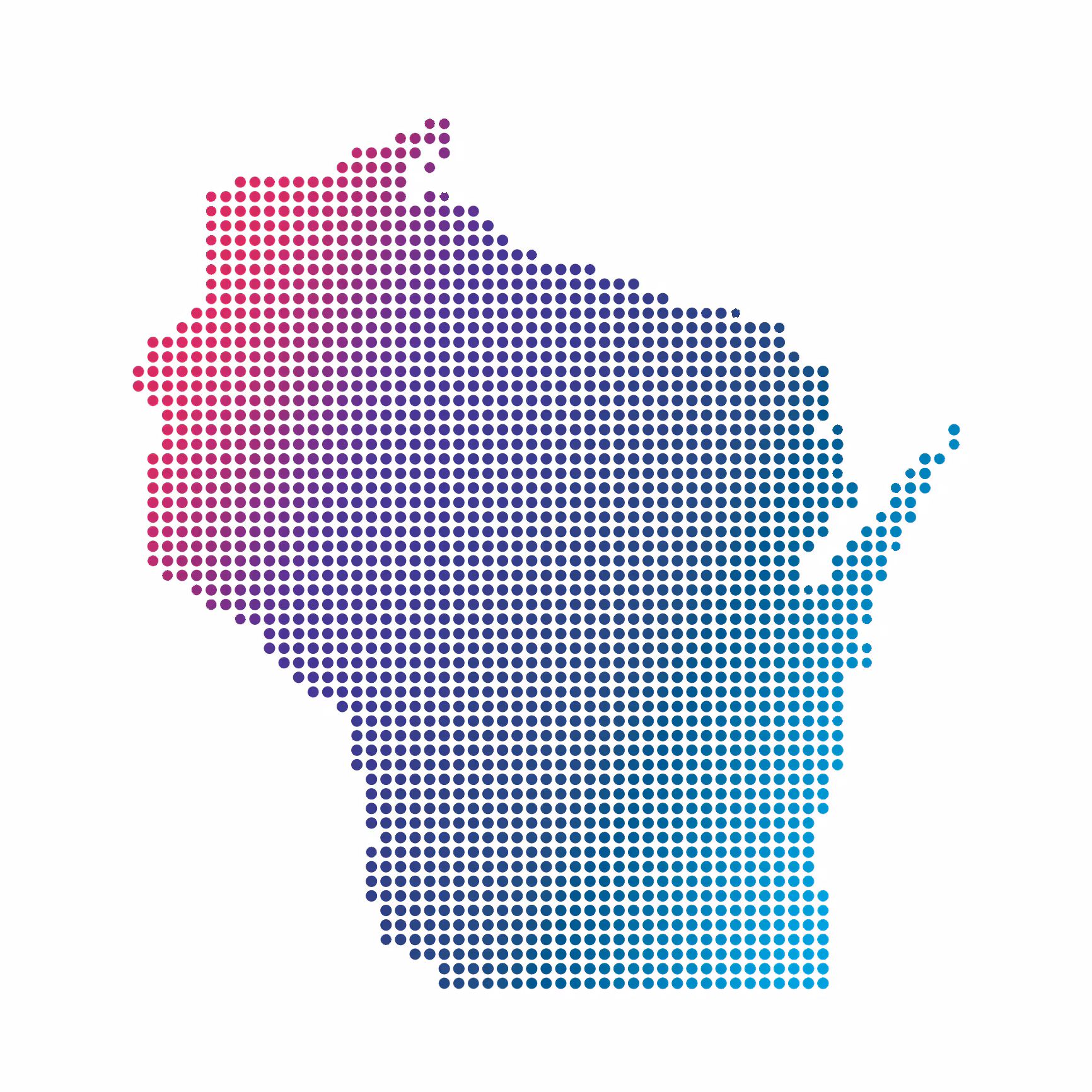 Wisconsin map of blue dots on white background Wisconsin map of blue dots on white background
