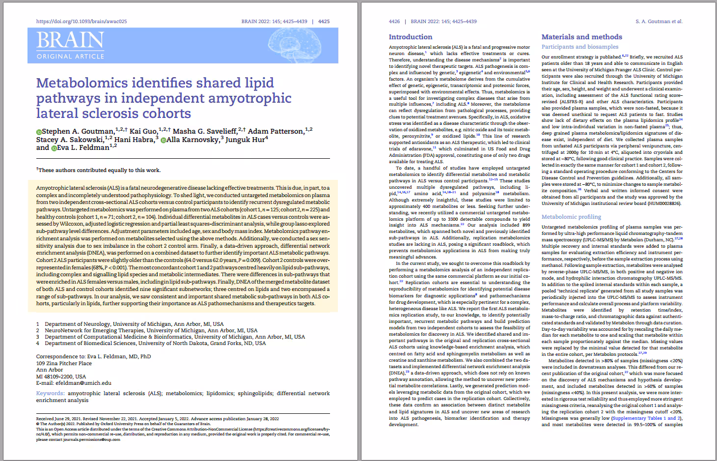 Goutman 2022 - Metabolomics Screenshot of first two pages of paper