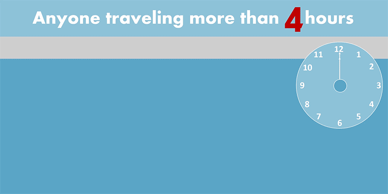 Anyone traveling more than 4 hours by air, by car, or by bus… can be at risk for blood clots. Protect yourself this travel season. 1. Move your legs frequently and walk around every 1 – 2 hours. 2. Know the symptoms of blood clots and when to get help. 3. If you are at risk for blood clots, talk to your doctor about how to prevent them. Learn more about blood clots by visiting. www.cdc.gov/ncbddd/dvt/travel.html