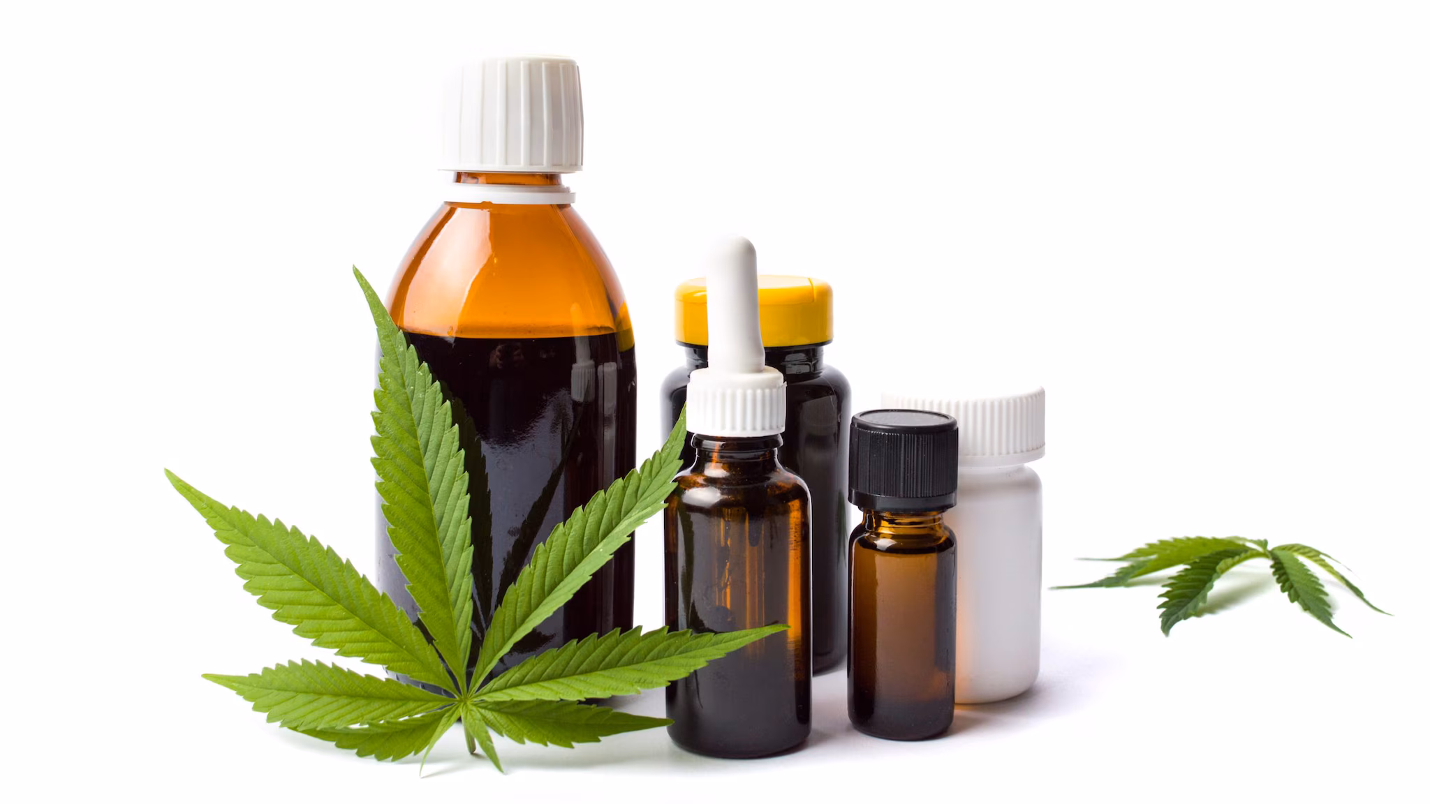 Marijuana and cannabis oil bottles isolated