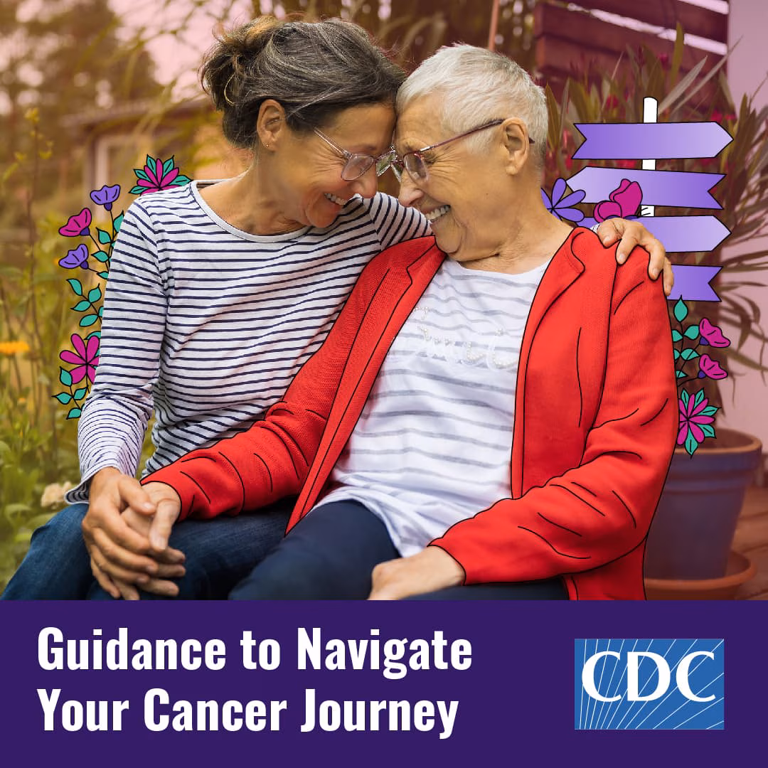 Guidance Two women sitting outdoors. The text below reads Guidance to Navigate Your Cancer Journey.