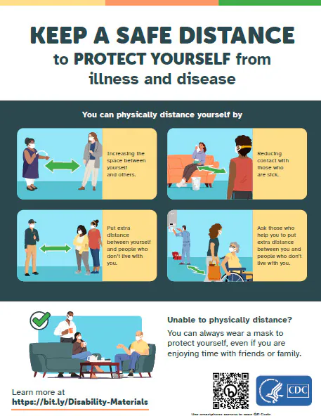 keep-safe-distance- Keep a safe distance to protect yourself from illness and disease. Shows people with hearing disabilities physically distancing.