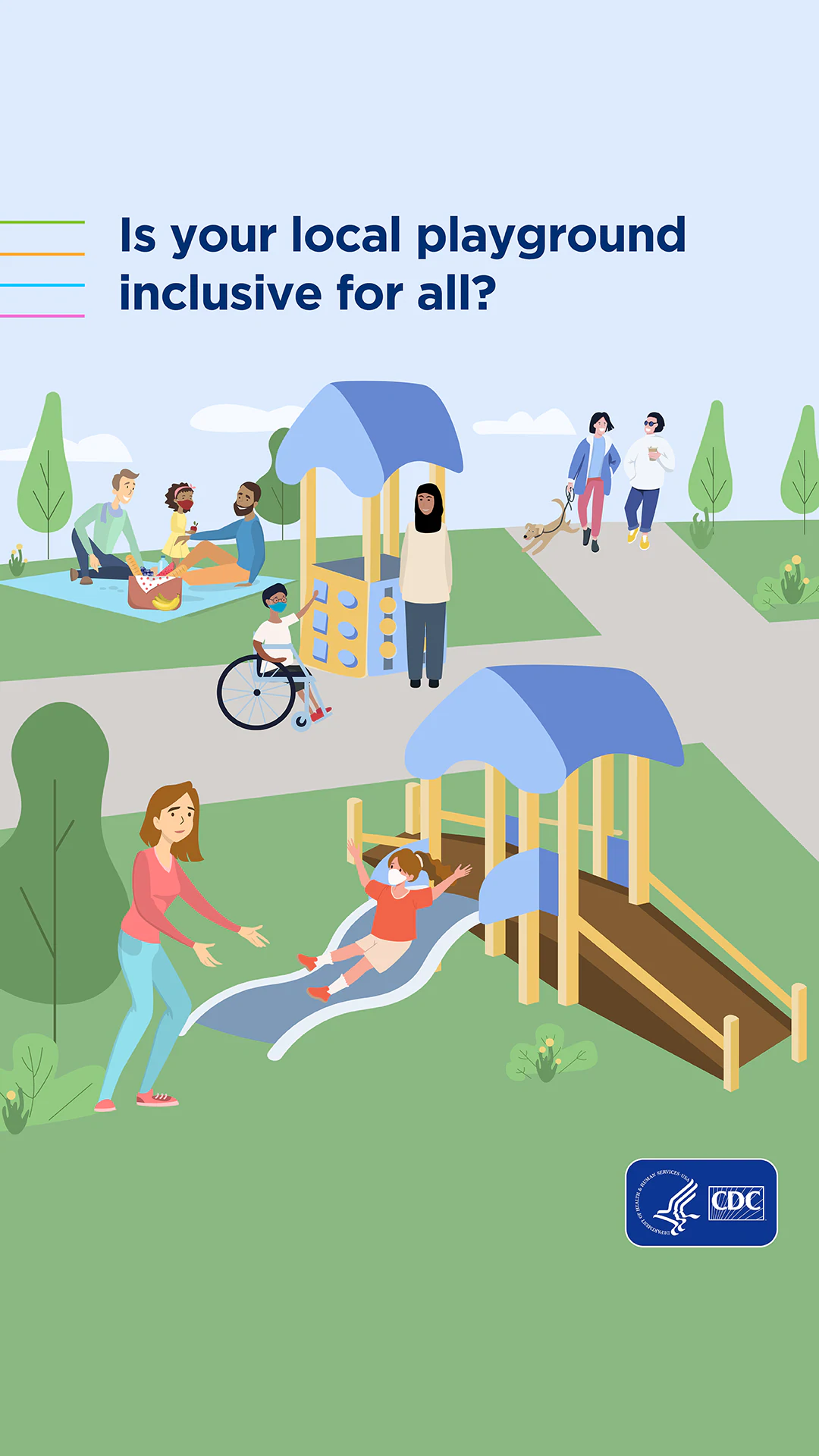 ALLY-IG-Story-Scene-3A-1080 Playground with people of various abilities with a quote of "Is your local playground inclusive for all?"