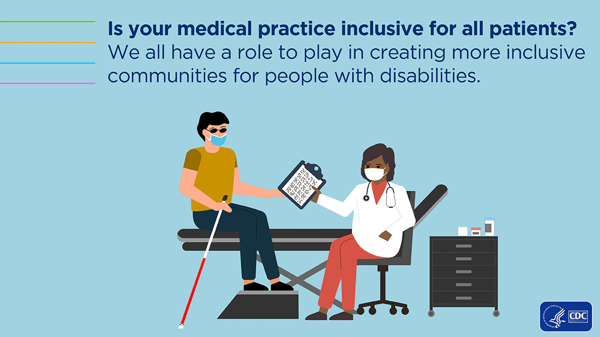ALLY-Scene-2-1200x675 Doctor with a blind patient in an exam room, emphasizing inclusivity.