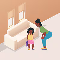 mother bending over to talk to her daughter Illustration of a mother bending over to talk to her daughter