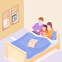 Illustration of parents with a sick child Illustration of parents with a sick child