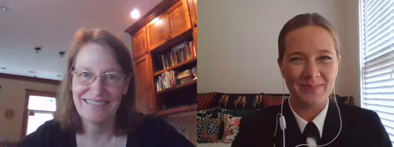 marston-chard Barb Marston (left image) being interviewed by Anna Chard (right image).