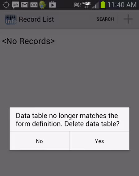 F605DataTableErrorMessage Screen shot illustrating a data table error message. Users will be alerted when data tables do not match form definitions.