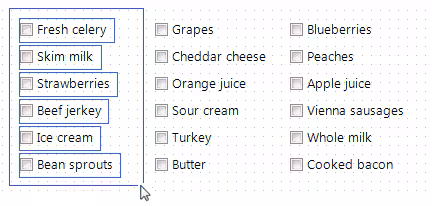 A blue rectangle shows what fields are to be selected. When selected, each field will have a small blue box just around
