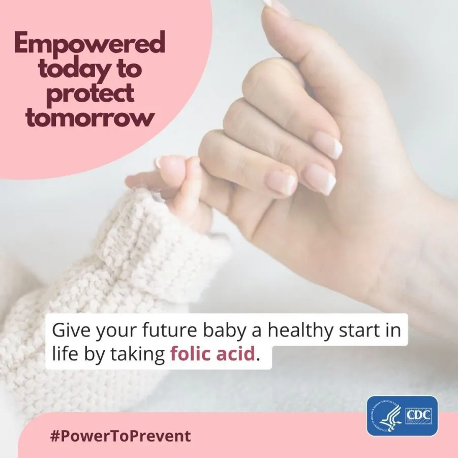 Empowered to protect tomorrow-Instagram Adult hand and infant hand in focus as they hold a "pinky promise". The text "Empowered today to protect tomorrow" appears above.