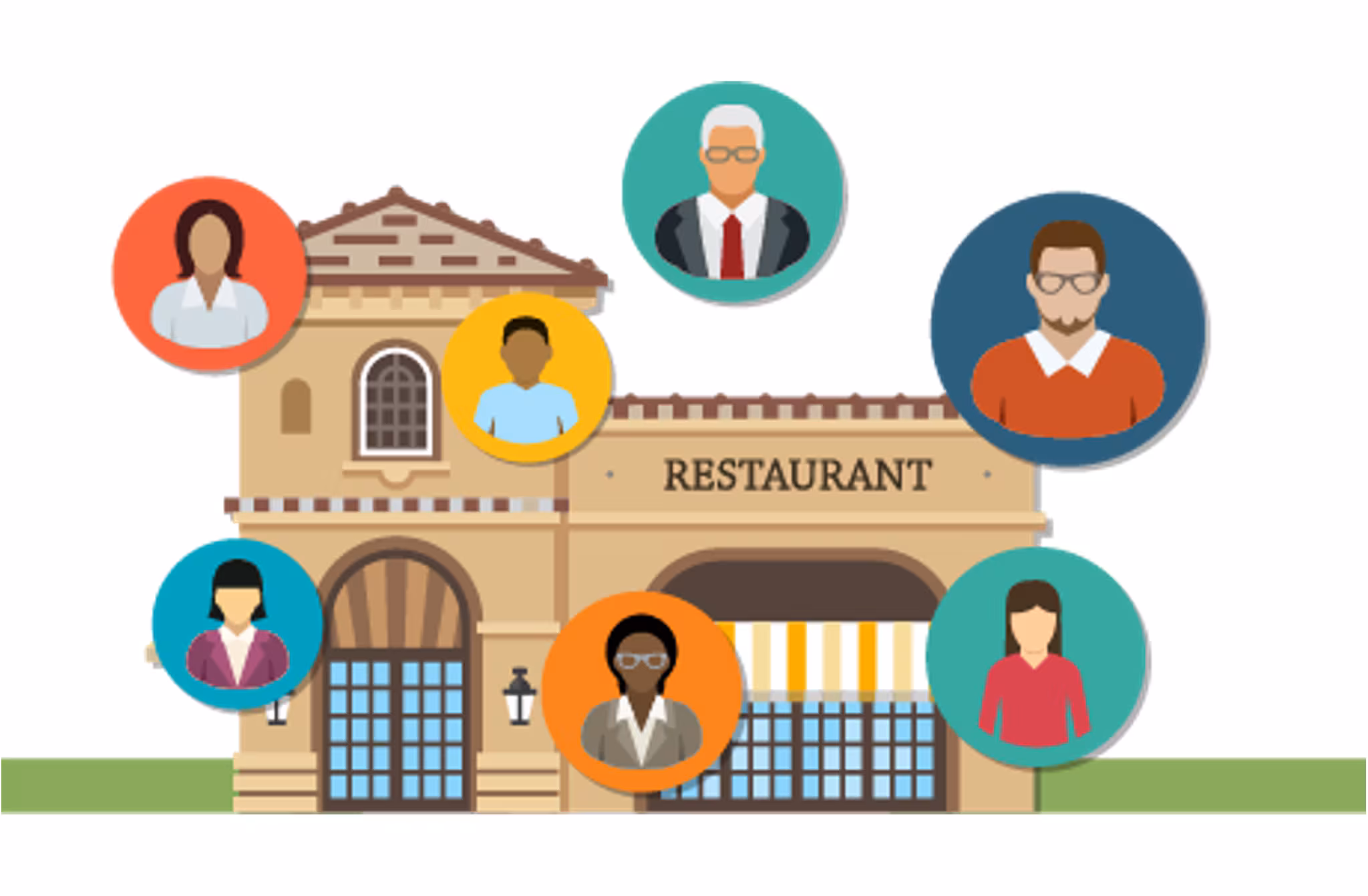 Restaurant with people around it Illustration of a restaurant with people around it