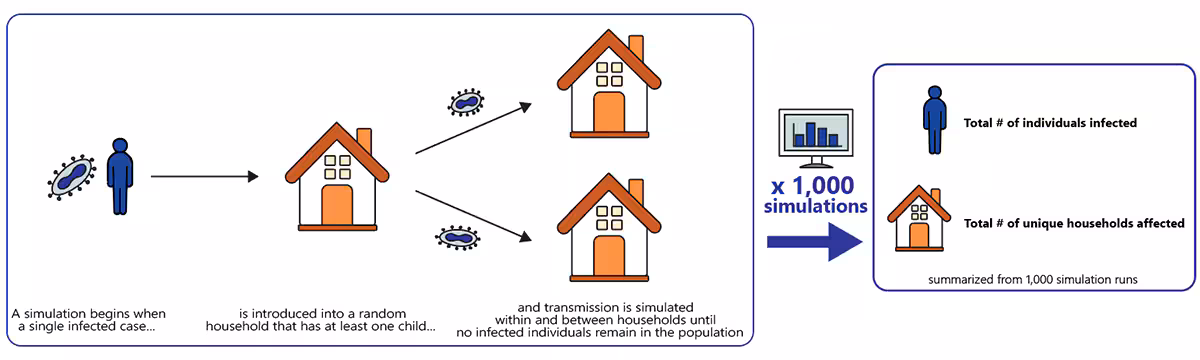 Figure 3. Overview of the model simulating clade I mpox outbreak transmission within and between households in the United States