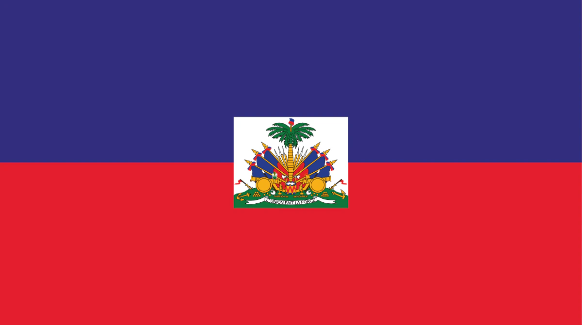 Two horizontal bands of blue (top) and red (bottom), with a centered white rectangle in the middle.