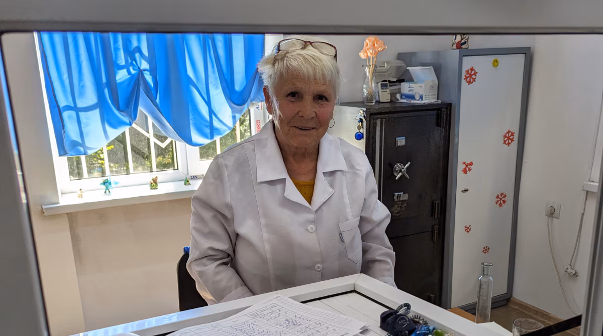 Woman at opioid substitution therapy clinic in Bishkek.