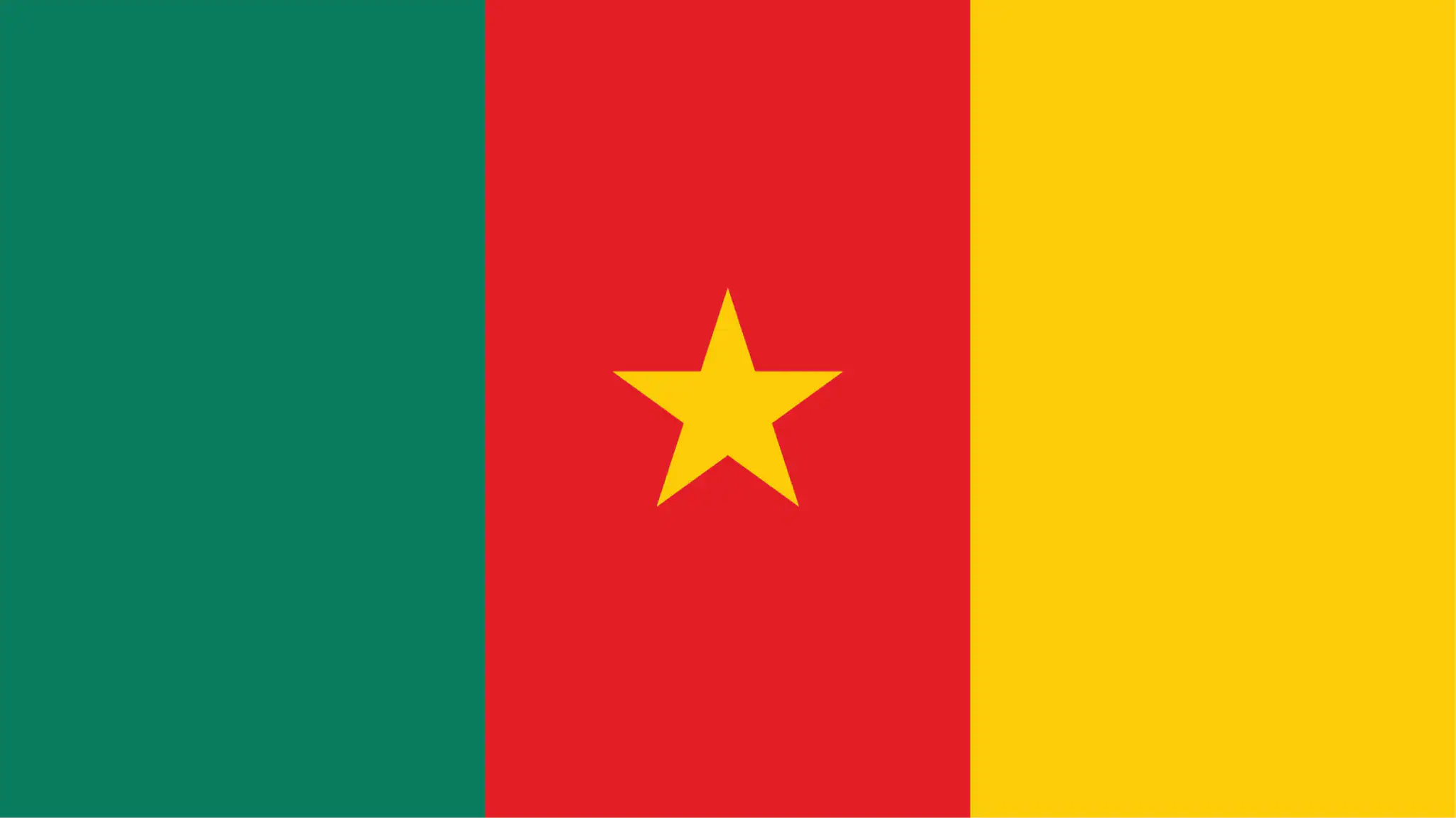 Flag_Cameroon Flag of Cameroon. Three equal vertical bands of green (hoist side), red, and yellow, with a yellow five-pointed star centered in the red band.