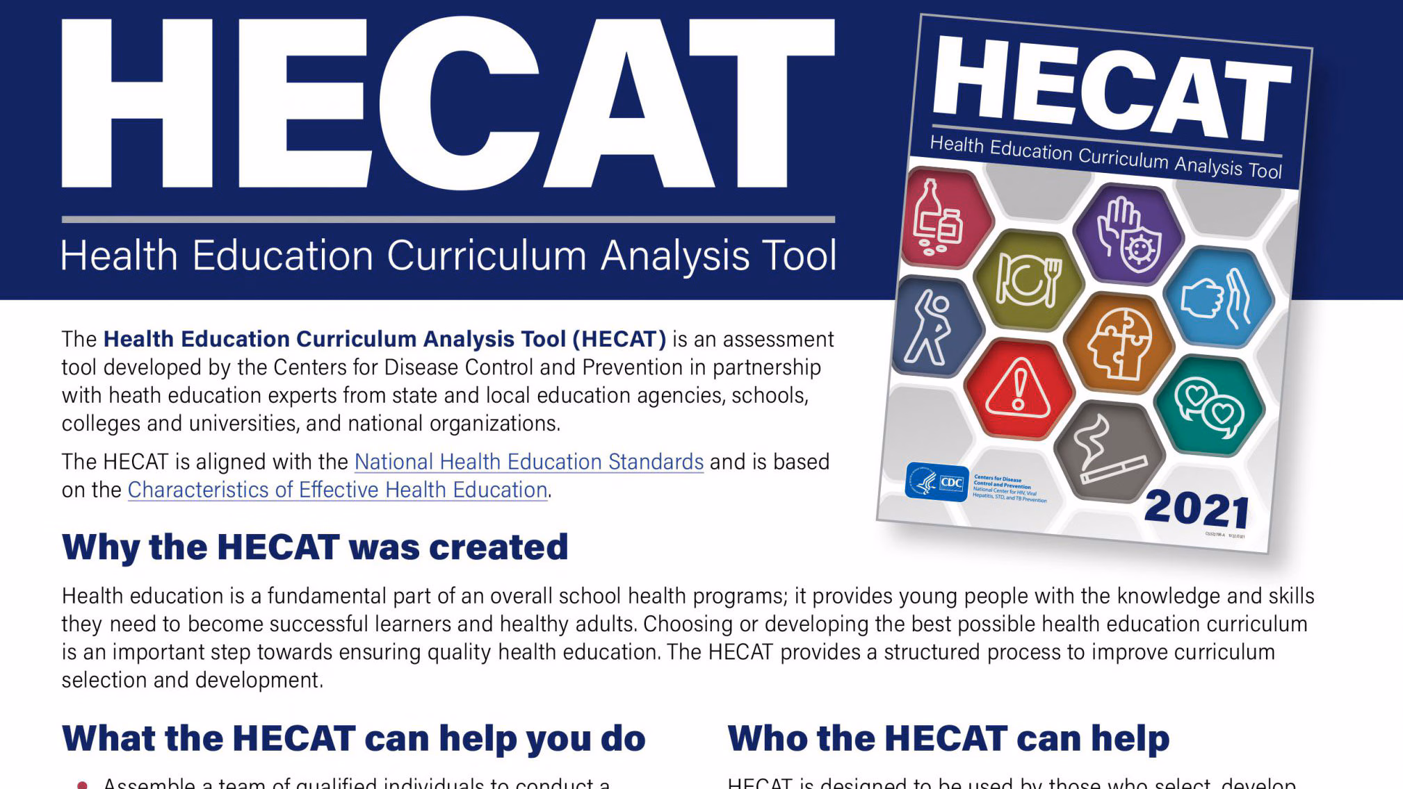 HECAT-fact sheet The dark blue heading of the HECAT fact sheet with an inset image of the 2021 edition.