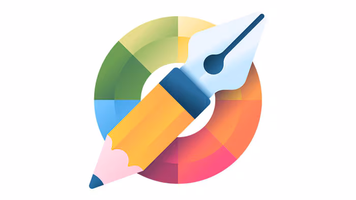 communication Pencil on top of a multicolored circle.