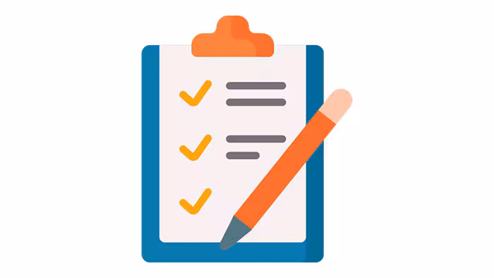 Planning Planning sheet, with text, on a clipboard, with a pen on top.