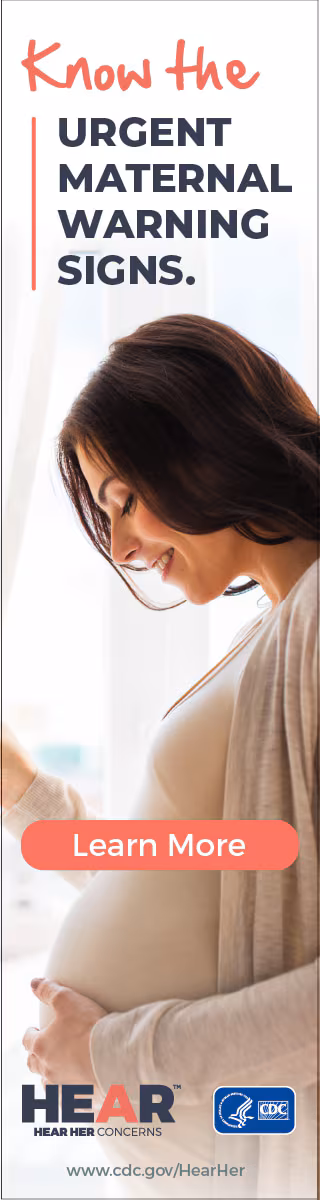 Image of women with text overlay of learn more about the urgent maternal warning signs
