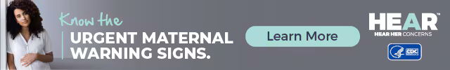 Image of women with text overlay of learn more about the urgent maternal warning signs