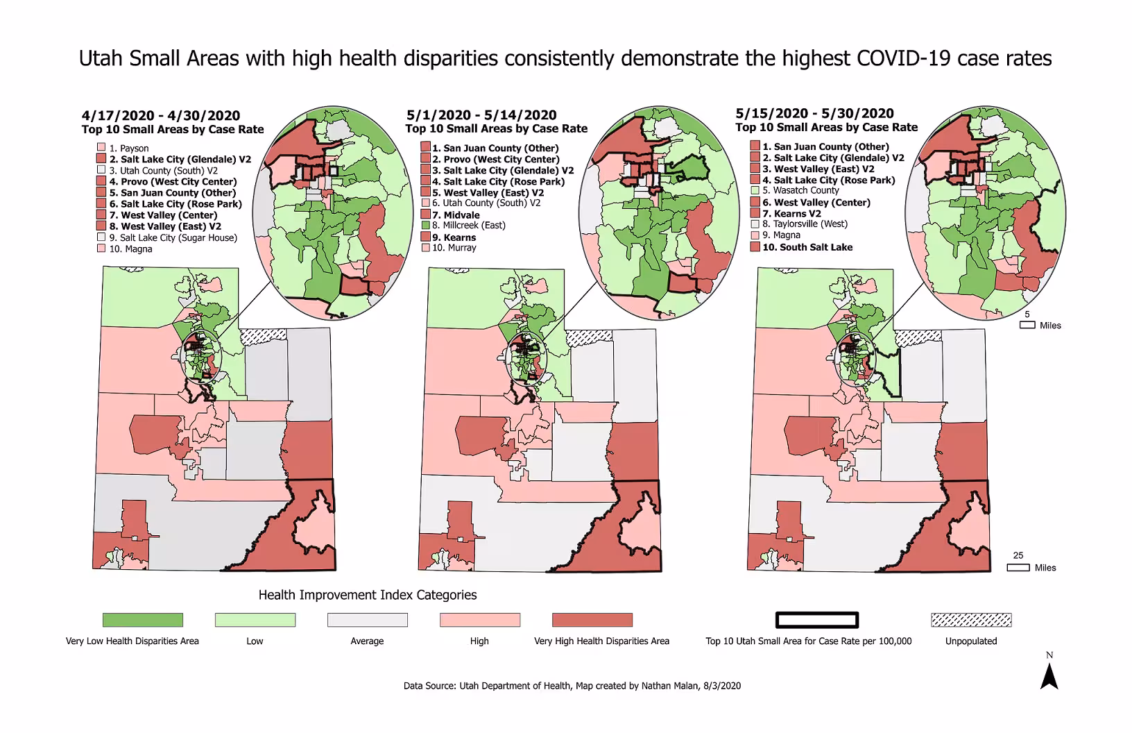 UT-Covid Utah Small Areas with high health disparities consistently demonstrate the highest COVID-19 case rates