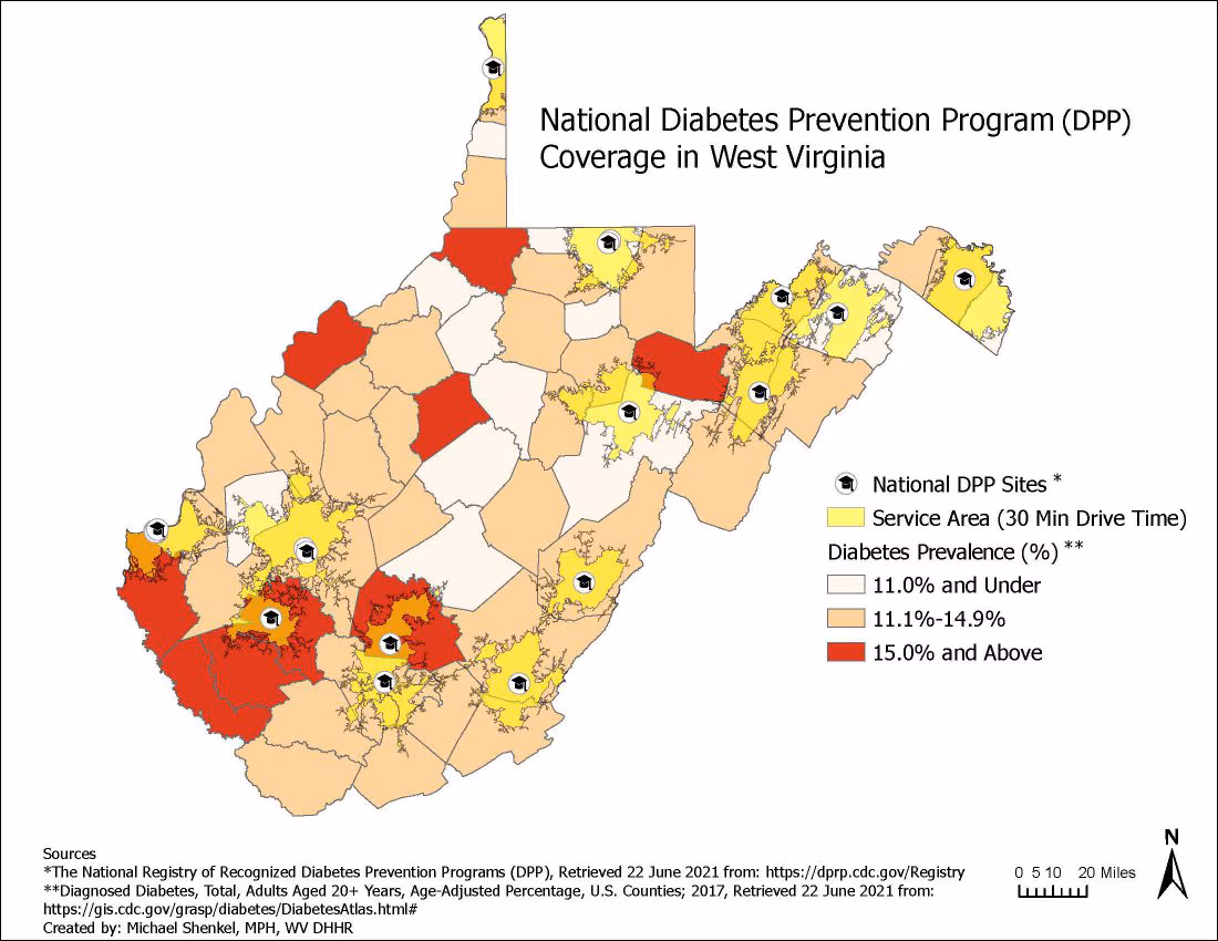 WV_DPPSites National Diabetes Prevention Program Coverage in West Virginia