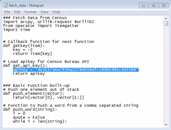 api4 Fetch data window with the api key highlighted.