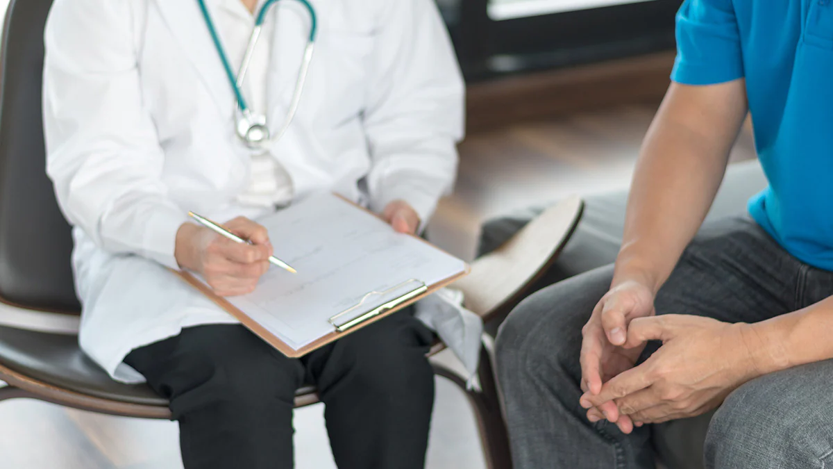 STD doctor advises patient An STD doctor advises a male patient.