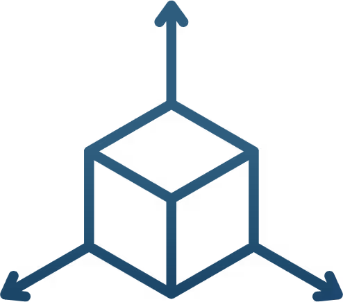VR training image Cube with arrows coming from the outer corners.