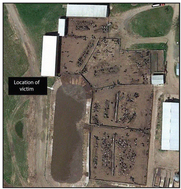 m6632a6f The figure above is an aerial photograph showing an open-air manure pit and site of death of a worker on a beef farm in Wisconsin in August 2016.