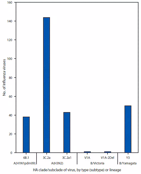 mm6648a2-F3 The figure above is a bar chart showing the genetic characterization of U.S. influenza viruses collected in the United States during October 1–November 25, 2017.