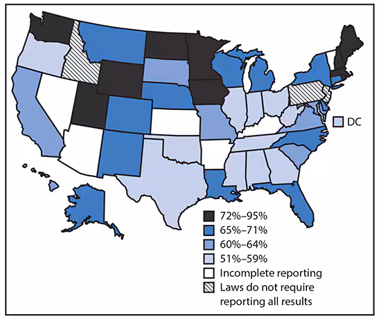 map of viral suppression HIV The figure is a map of the United States showing the percentage of viral suppression within 6 months of diagnosis of human immunodeficiency virus infection among persons aged ≥13 years, by state, in 2017.