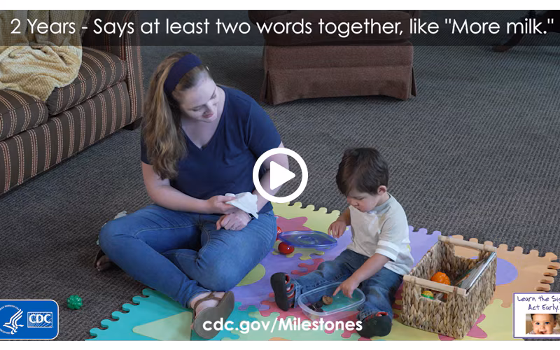 Says at least two words together, like “More milk.”