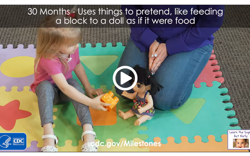 Uses things to pretend, like feeding a block to a doll as if it were food