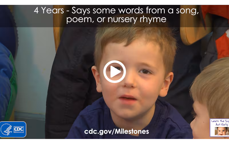 Says some words from a song, story, or nursery rhyme”
